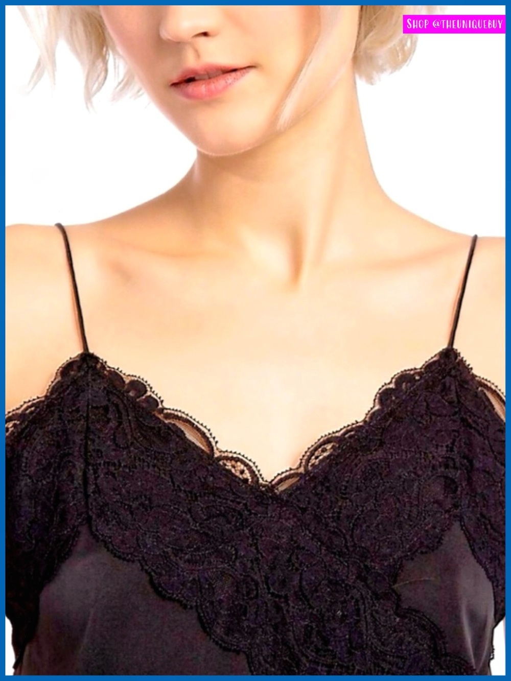 Alice + Olivia Dorine Silk Slip Lace Trim Black Cami Camisole Tank Top
